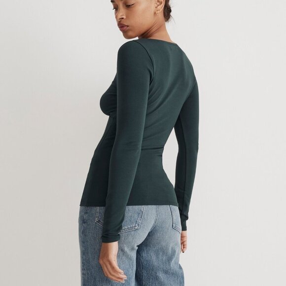 Madewell Twist-Front V-Neck Long Sleeve Fitted Tee Forest Green Size XS NWT - Picture 3 of 10